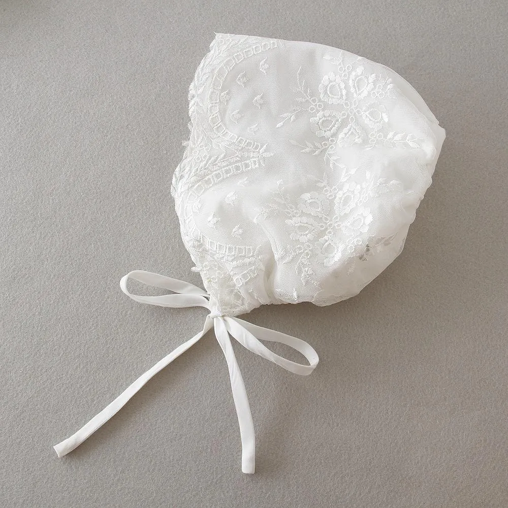 Short Sleeve Baby Girl Christening Gown with Bonnet Ball Gown Infant Dresses