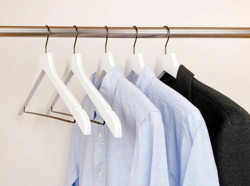 Signature Wood Hangers with Metal Non-Slip Pant Bar- Set of 20 (White)