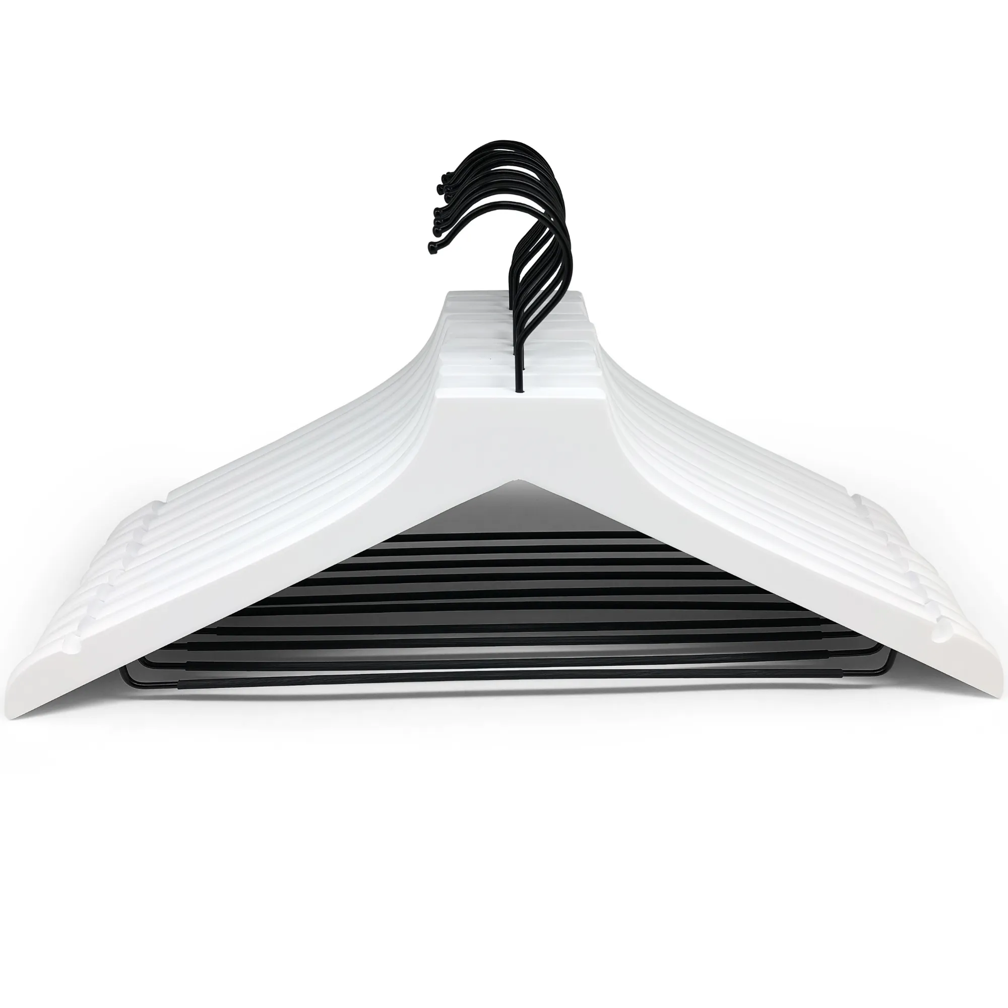 Signature Wood Hangers with Metal Non-Slip Pant Bar- Set of 20 (White)