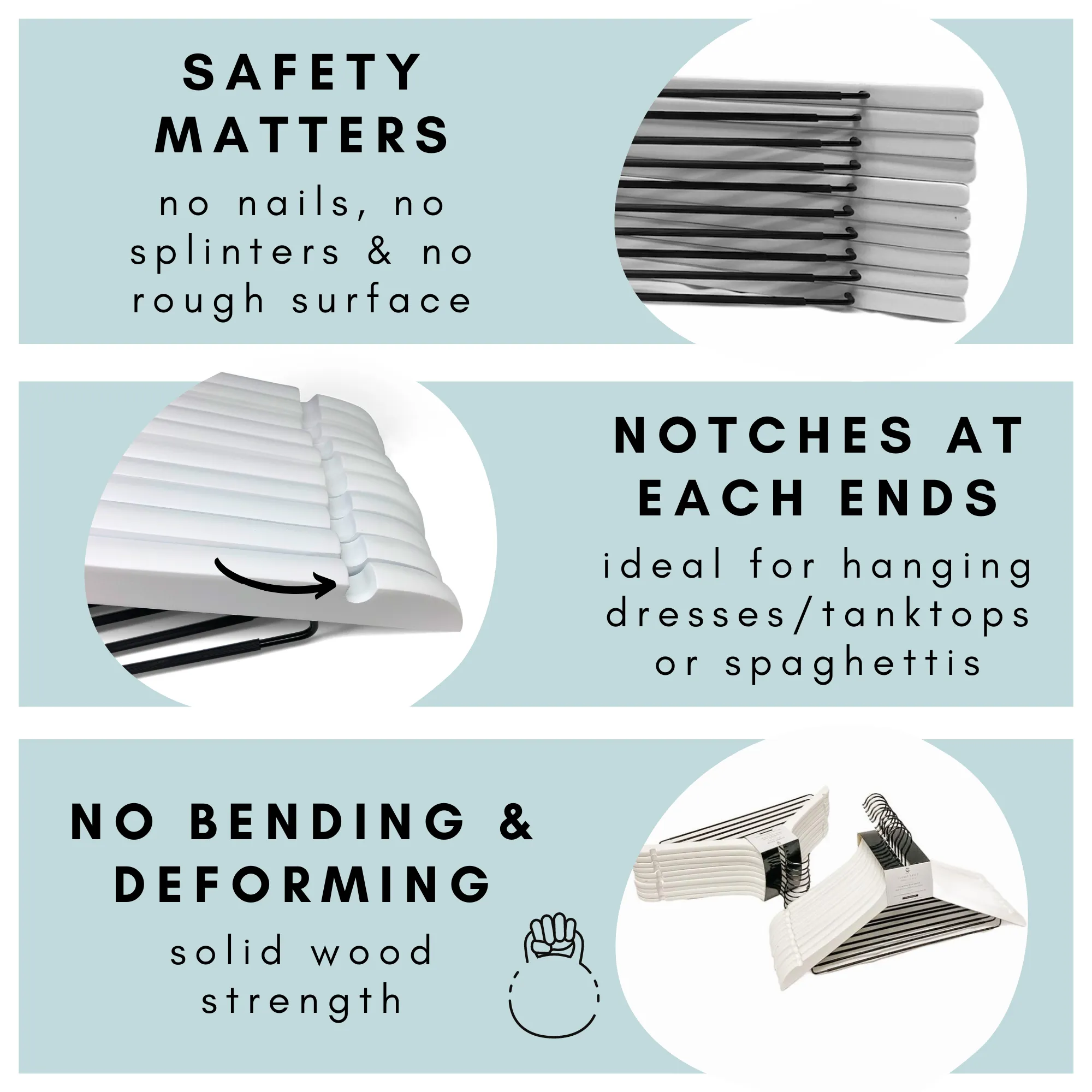 Signature Wood Hangers with Metal Non-Slip Pant Bar- Set of 20 (White)