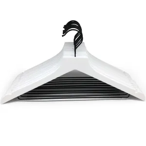Signature Wood Hangers with Metal Non-Slip Pant Bar- Set of 20 (White)