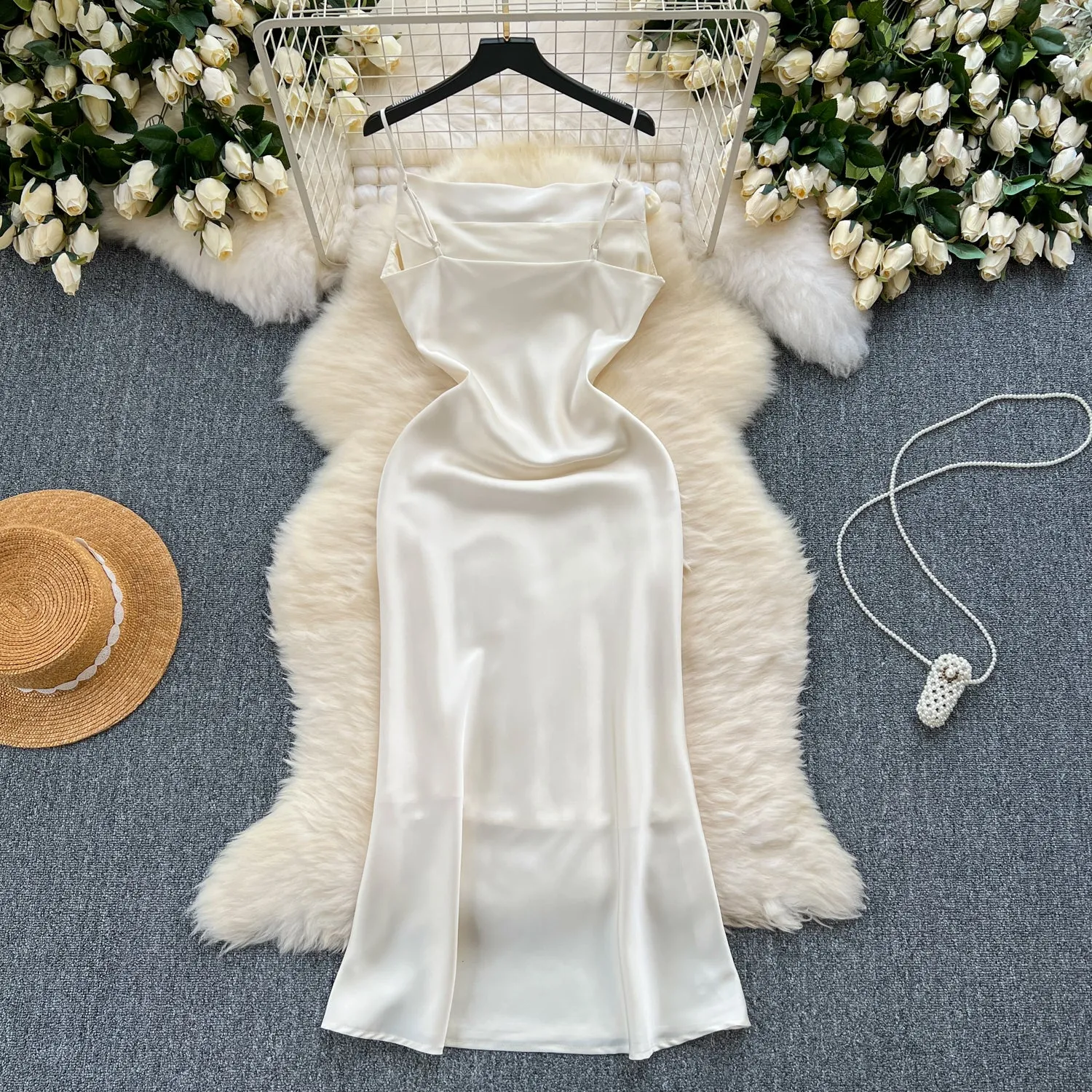 Simple Design Satin Slip Dress