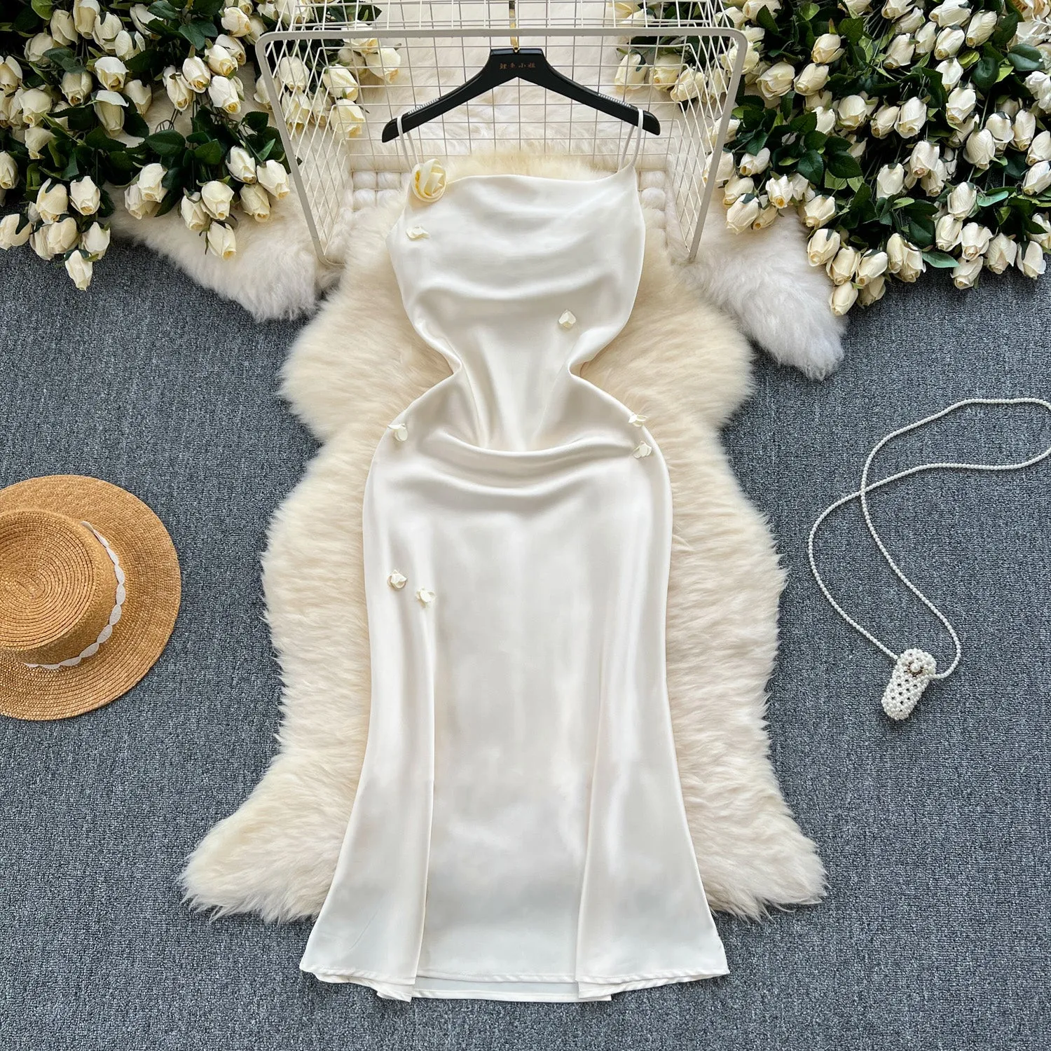 Simple Design Satin Slip Dress