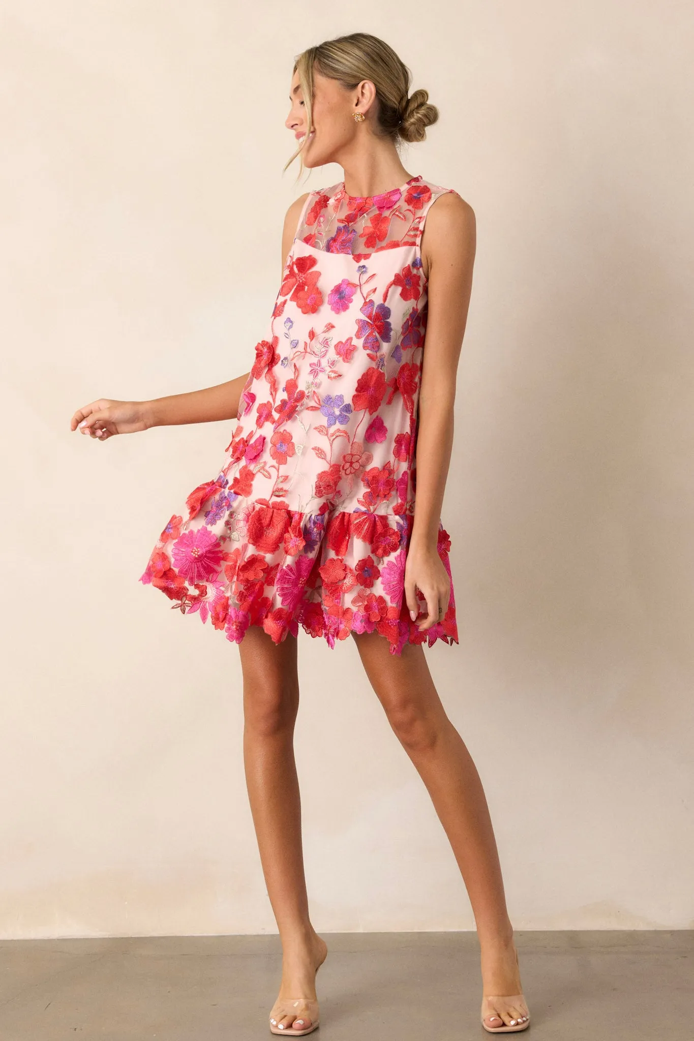 Take A Moment Light Pink Floral Embroidered Mini Dress