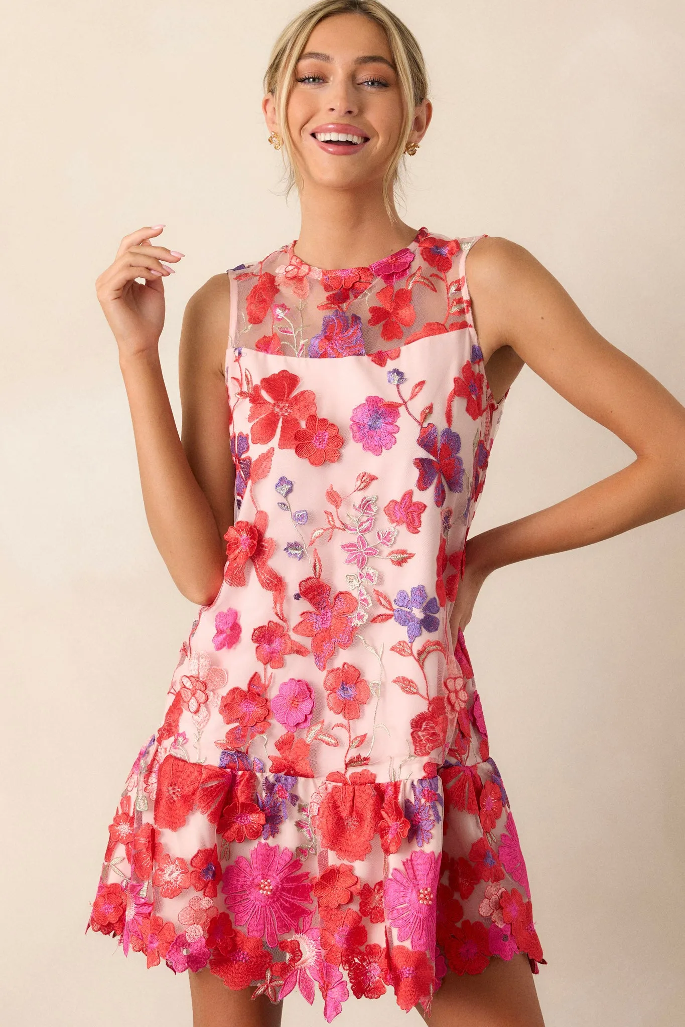Take A Moment Light Pink Floral Embroidered Mini Dress