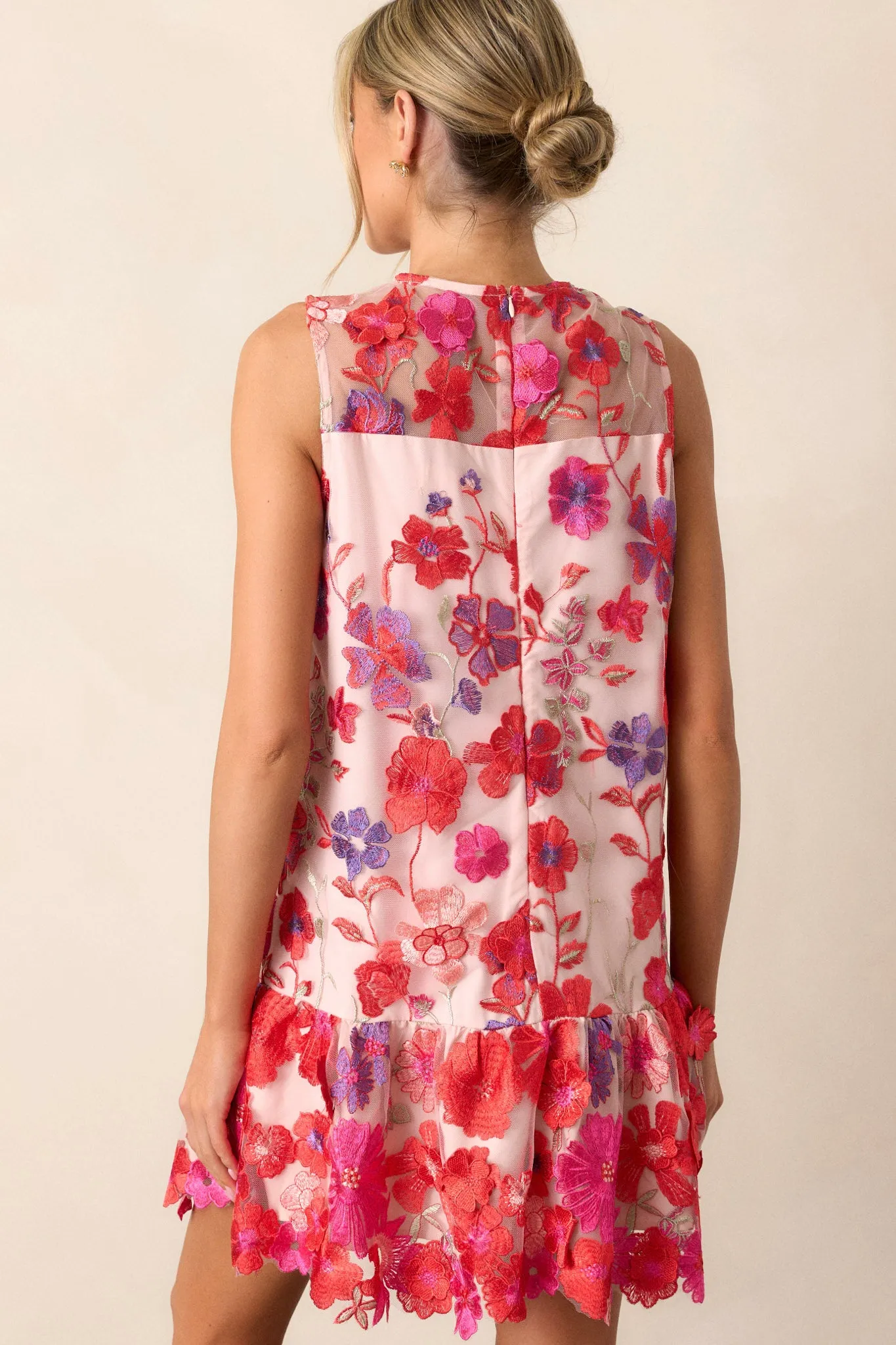 Take A Moment Light Pink Floral Embroidered Mini Dress