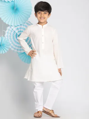VASTRAMAY Boys' Cream And White Kurta Pyjama Set