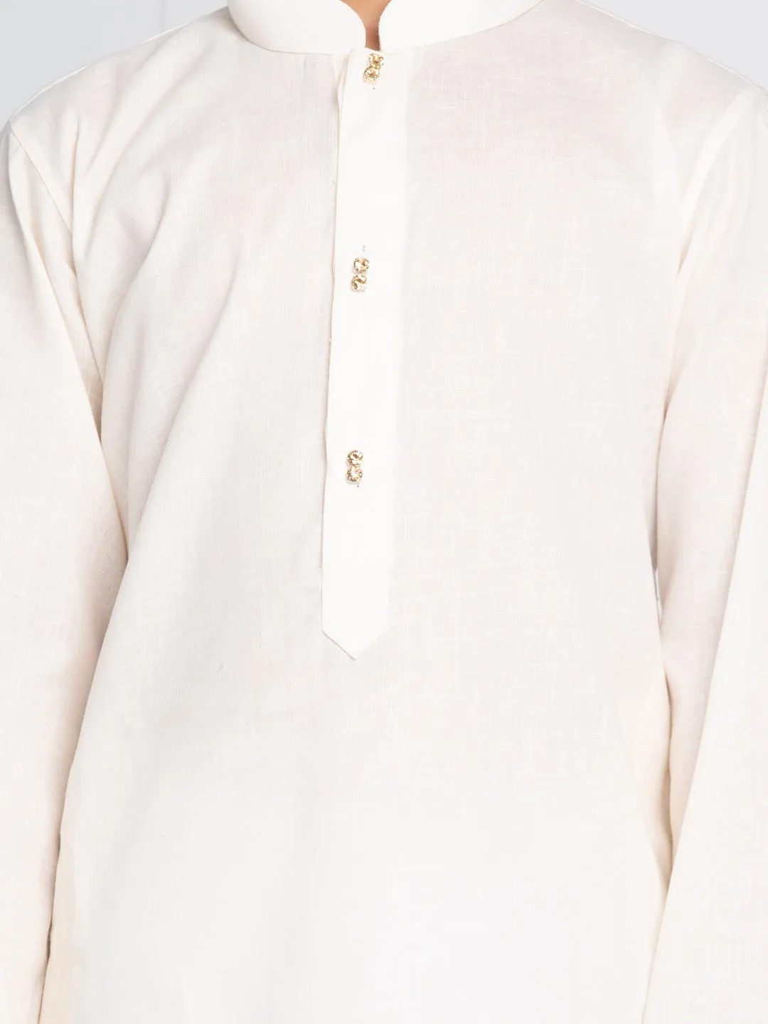 VASTRAMAY Boys' Cream And White Kurta Pyjama Set