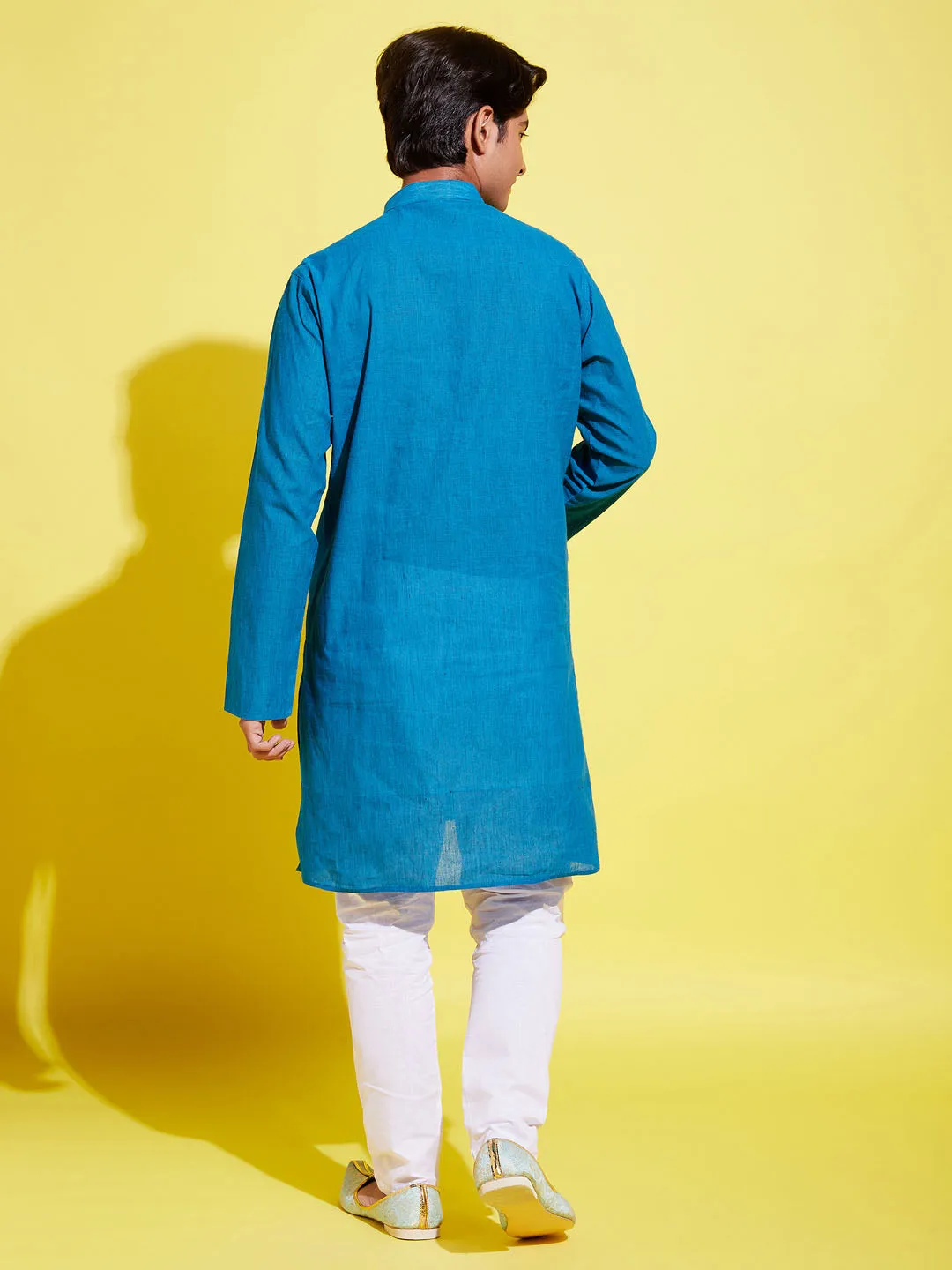 VASTRAMAY Boy's Light Blue Cotton Kurta and Pyjama Set