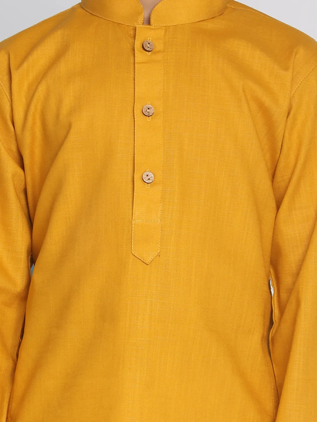 VASTRAMAY Boys Mustard And White Kurta Pyjama Set
