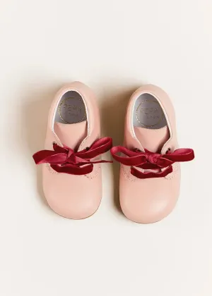 Velvet Ribbon Baby Booties in Pink (20-26EU)