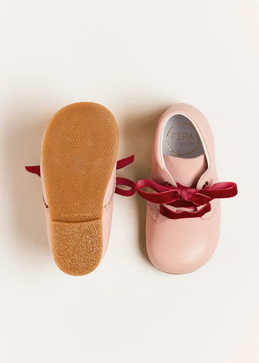 Velvet Ribbon Baby Booties in Pink (20-26EU)