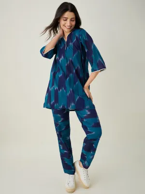 women's Green Handloom ikat Coord set - The Kaftan Company