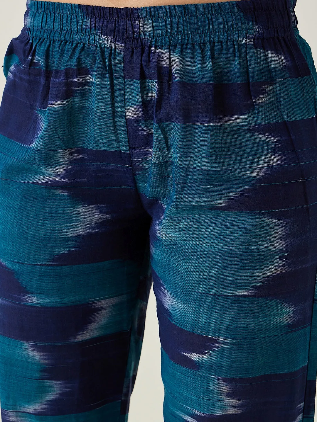 women's Green Handloom ikat Coord set - The Kaftan Company