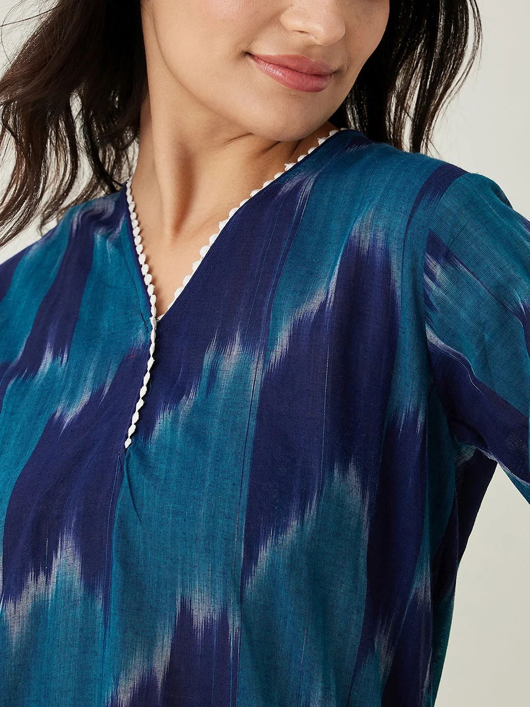 women's Green Handloom ikat Coord set - The Kaftan Company